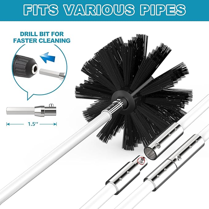 Sealegend 40 Feet Dryer Vent Cleaner Kit/Lint Remover/Upgraded Flexible Quick-Snap Brush with Drill Attachment/Fireplace Chimney Brushes for Easy to Use/Works with or Without Power Drill