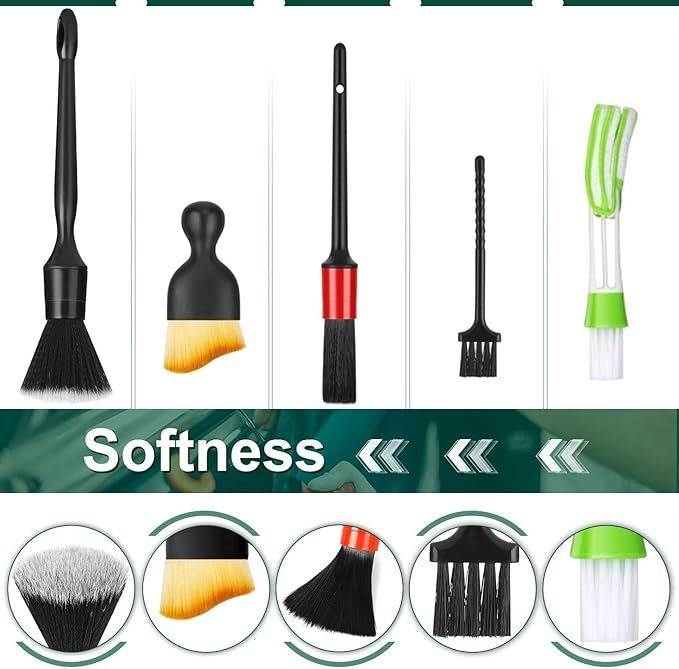 Fitosy Car Interior Duster Detail Brushes, Soft Bristles Brush Car Accessories for Cleaning Dashboard Air Vent Crevice, Detailing Dusting Tool Kit for Auto Truck SUV RV