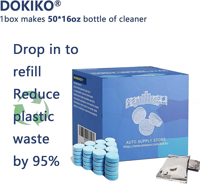DOKIKO 100 PCS Glass Cleaner Refill,Glass Clean Tablets, Window Clean Refill Tablets, 100 Concentrated Dissolvable,1 Pack Makes 100 * 16 fl oz Spray Effective cleaning
