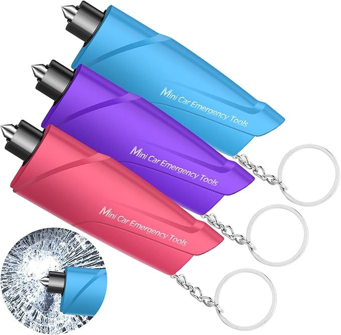 RAPUDA Window Breaker Seatbelt Cutter,3-in-1 Mini Glass Breaker, 3 Pack Car Escape Tool for Land and Underwater,Keychain Car Emergency Tool（Pink/Purple/Sky Blue）