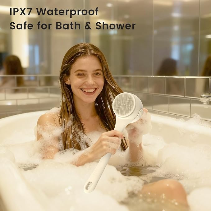 Electric Back Scrubber for Shower - Waterproof Rechargeable Exfoliating Brush for Deep Cleansing, Soft Bristles for Sensitive Skin, Dry/Wet Use for Back, Arms & Legs