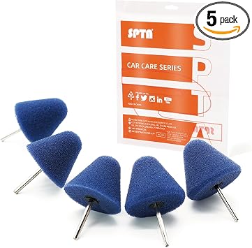 SPTA Blue Mdium Cut Mini Cone Polishing Pad Sets with 1/8" Shank, 5Pcs Orange Flexible Shaft Cone Polishing Pad Set,Car 