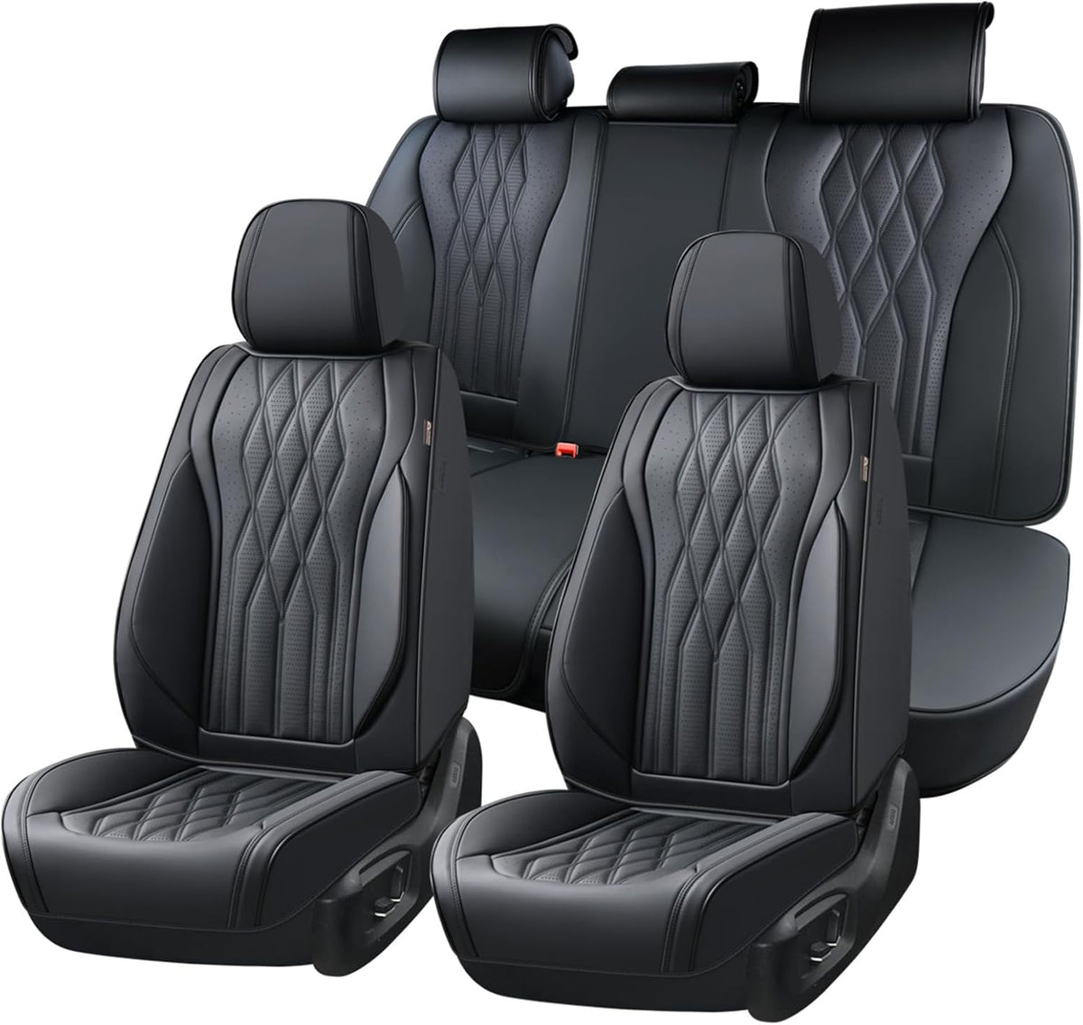 Seat Covers FullSet, 5 Seats Car Seat Protector, Waterproof Nappa Leather Cushion, Front & Rear Fit for Most Sedans SUV Pick-up Truck-Black
