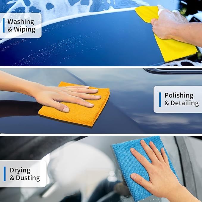 Microfiber Towels for Cars, 96 Pack Microfiber Cleaning Cloths, 11.5"*11.5" Cleaning Towels Bulk Absorbent Lint-Free, All-Purpose Rags for bar, Office, Household Cleaning