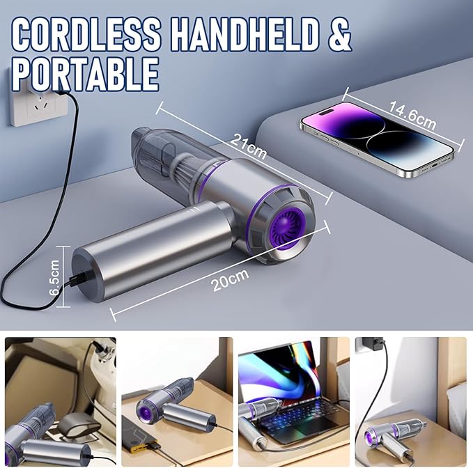 houscly Car Vacuum Portable Cordless 20000PA High Power 4-in-1 Compressed Air Duster & Air Blower & Pump Hand Held Vacuum with Brushless Motor for Car, Home, Office,Camping Ideal Gifts for Men & Women