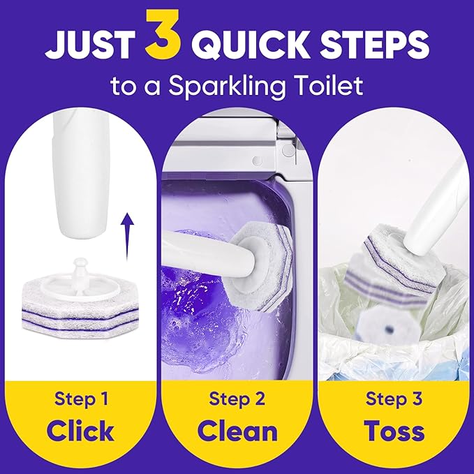 30Ct Aromative Toilet Brush Refills, Toilet Bowl Cleaner Refills, Double-Layer Cleaning Pads Added, Compatible with Most Toilet Brushes，Lavender（Patented）