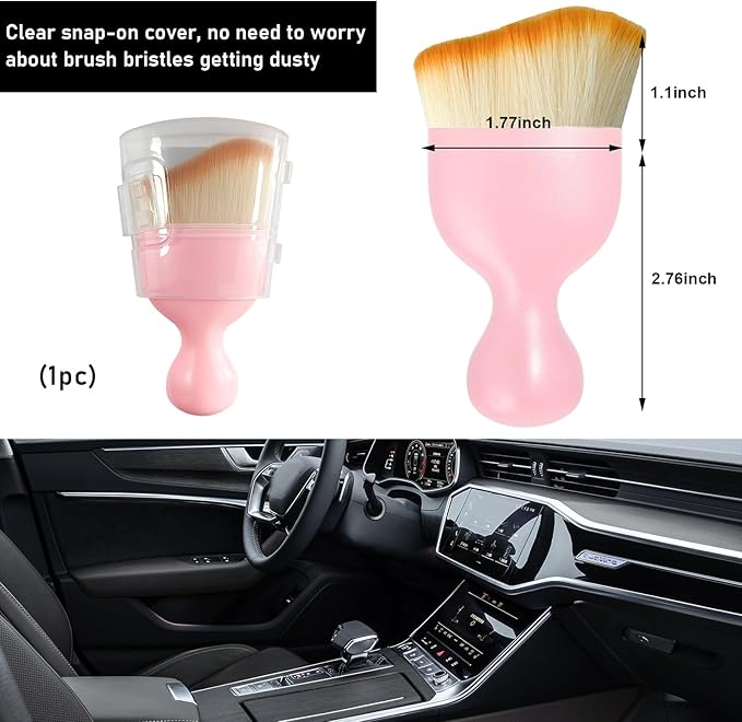 Ziciner Car Detailing Brush, Curved Soft Bristles Auto Removal Dust Collectors, Universal Vehicle Dashboard, Air Conditioner Vents etc Interior Cleaning Tool Accessories (Pink)