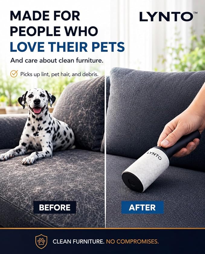Lint Roller for Pet Hair – Extra Sticky Dog & Cat Hair Remover, 300 Sheets Value Set with 1 Handle + 5 Refill Rolls, Portable Lint Roller for Clothes, Couch & Car Seats