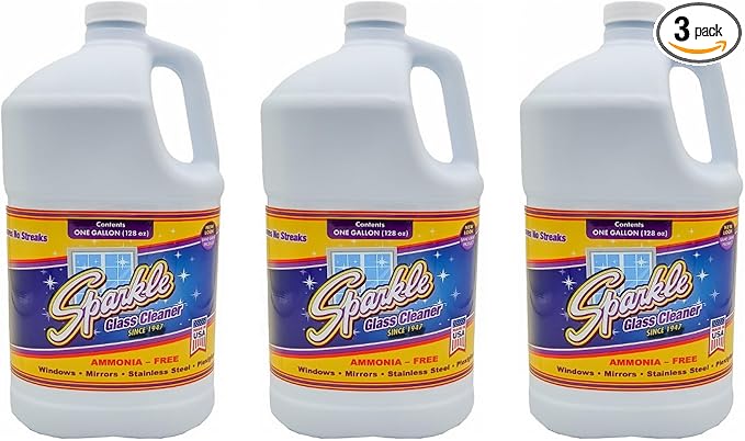 Sparkle Glass Cleaner Refill 1 Gallon (128 Fl Oz) – Ammonia-Free Heavy Duty Streak-Free Formula for Windows, Mirrors & Glass (Pack of 3)