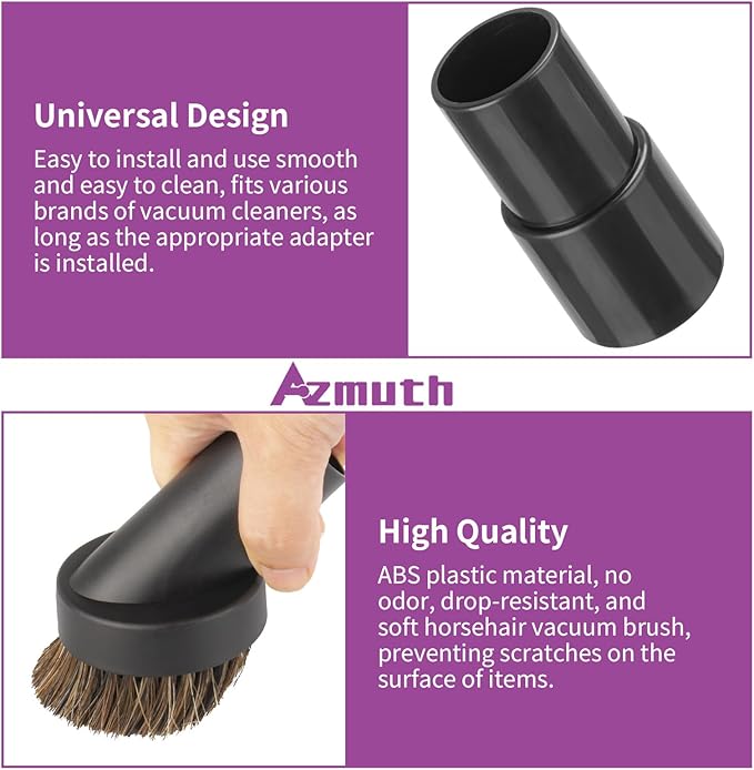 Vacuum Attachments & Brushes, Horsehair Round Brush with 1-1/4 to 1-3/8 Inch Vacuum Hose Adapter, Vacuum Brush Attachment for Shark and Shop Vac Attachments and Most Household Vacuum Cleaners