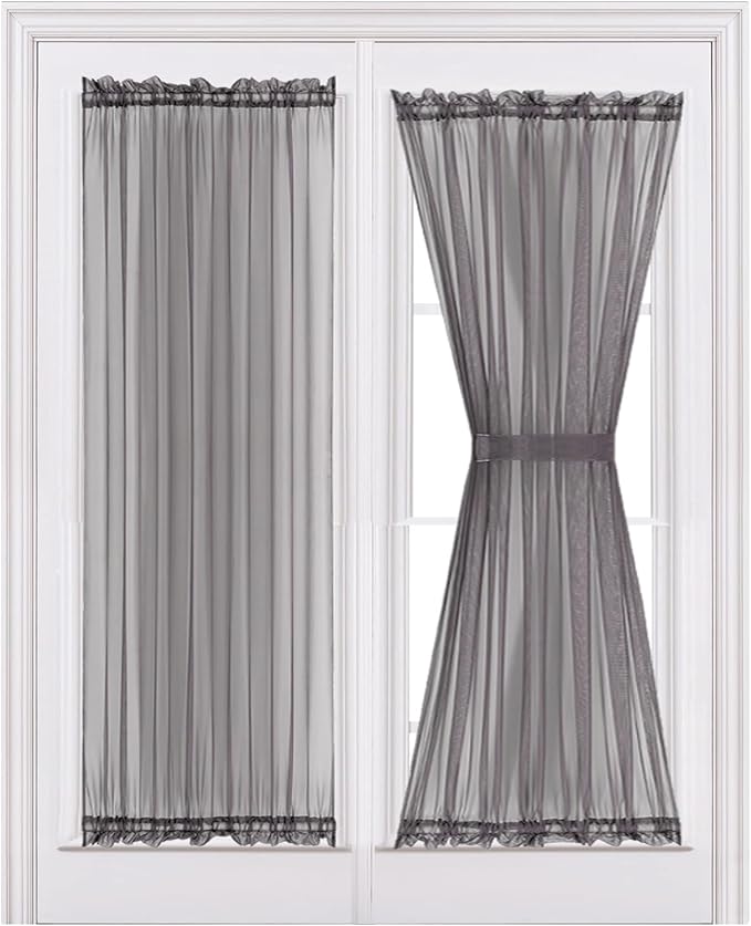 MIULEE 2 Panels Sidelight Curtains for French Door Sheer Panels Light Filtering Window Treatment for Narrow Door 40 x 72 Inches with Tieback - 2 Panels, Dark Grey