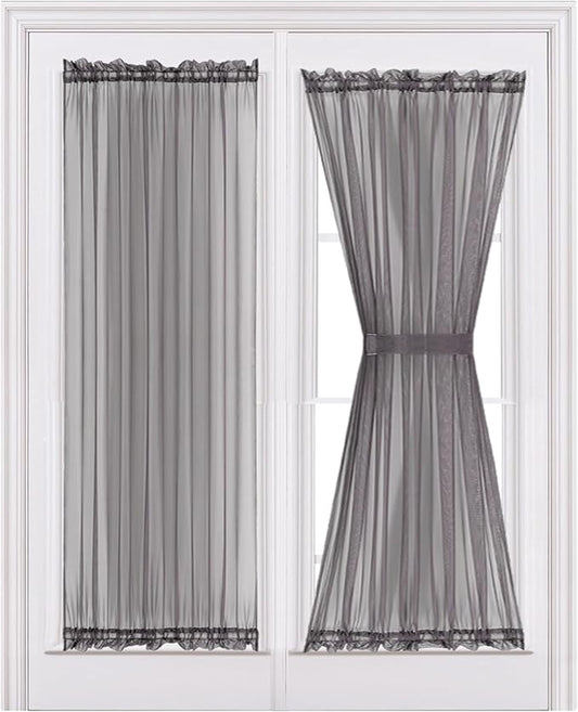 MIULEE 2 Panels Sidelight Curtains for French Door Sheer Panels Light Filtering Window Treatment for Narrow Door 40 x 72 Inches with Tieback - 2 Panels, Dark Grey