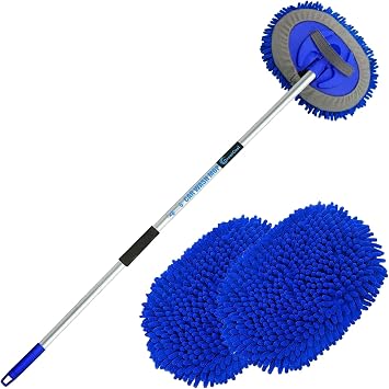 62" Car Wash Brush Mop Kit with Long Handle, 2 in 1 Chenille Microfiber Sponge Mitt Cleaning Detailing Duster for Washin