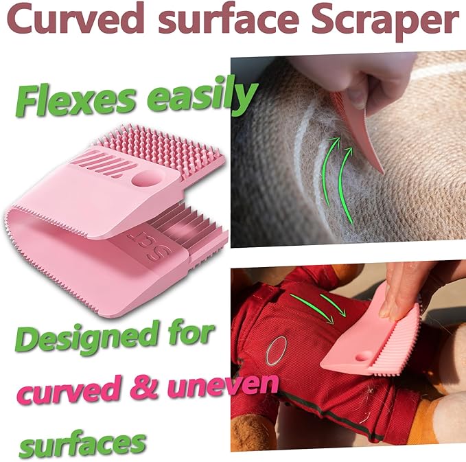 2 Pack Portable Pet Dogs Cats Hair Remover Lint Removal Shaver Tool Fur Scraper Carpet Rake for Couch Furniture Car Mats Fabric Sofa Clothes Bedding Pink