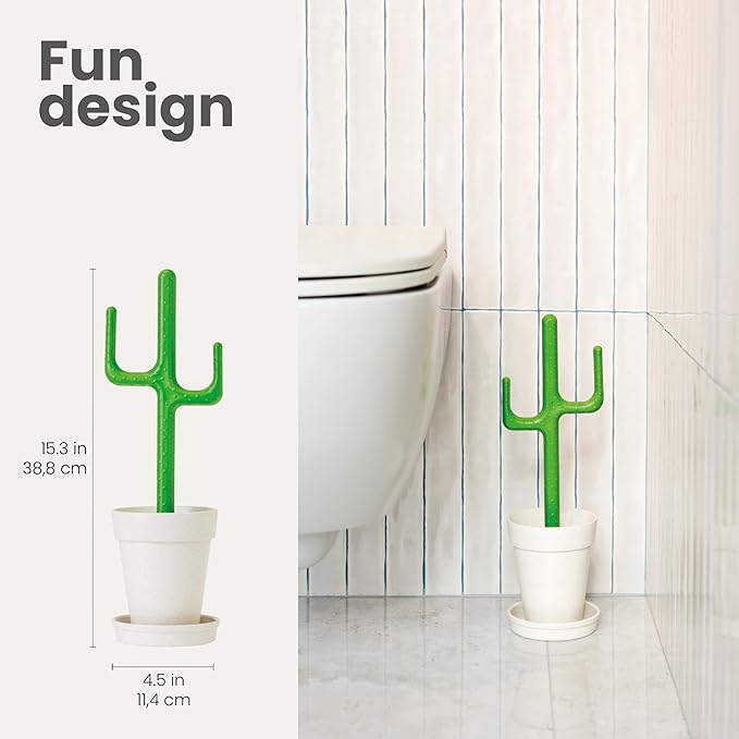 Vigar Cactus Toilet Brush and Holder Set - Toilet Bowl Brush with Cactus Handle, Decorative Bathroom Cleaning Brush with Planter Base Saucer, Cute Toilet Brush for Bathroom Accessories Decor