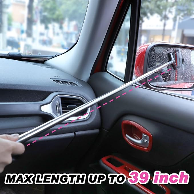 Side Mirror Squeegee, 2 PCS Car Mirror Squeegee, Retractable Car Rearview Mirror Wiper for All Vehicles, Universal Automotive Accessories(Black/Pink)