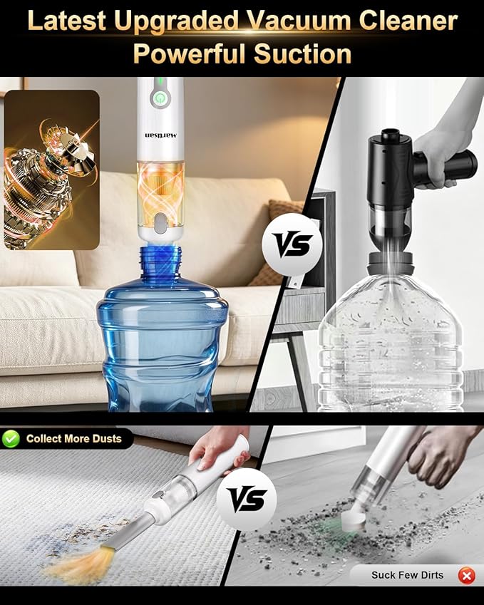 MARTISAN Portable Car Vacuum, 20,000Pa Suction with Strong BLDC Turbo, 3 Speeds, 3-in-1 Versatile Vacuum, 30+ Min Long Runtime, Quick Charging for Desk, Keyboard, Car, Silver