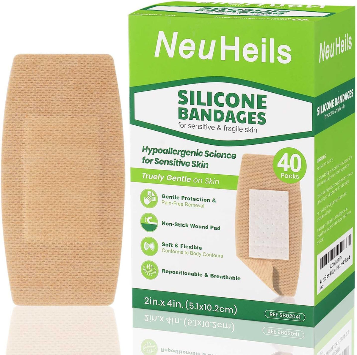 Silicone Bandages for Sensitive Skin 2x4 Inch Large, 40 Pack