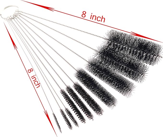 Mini Skater 10pcs Nylon Cleaning Brushes Set with Loop Bottle Tube Water Pumps Washing Tools for Drinking Straws Glasses Keyboards Jewelry Pipe Cleaner Small Wire Brush kit (Black - 10 pcs)