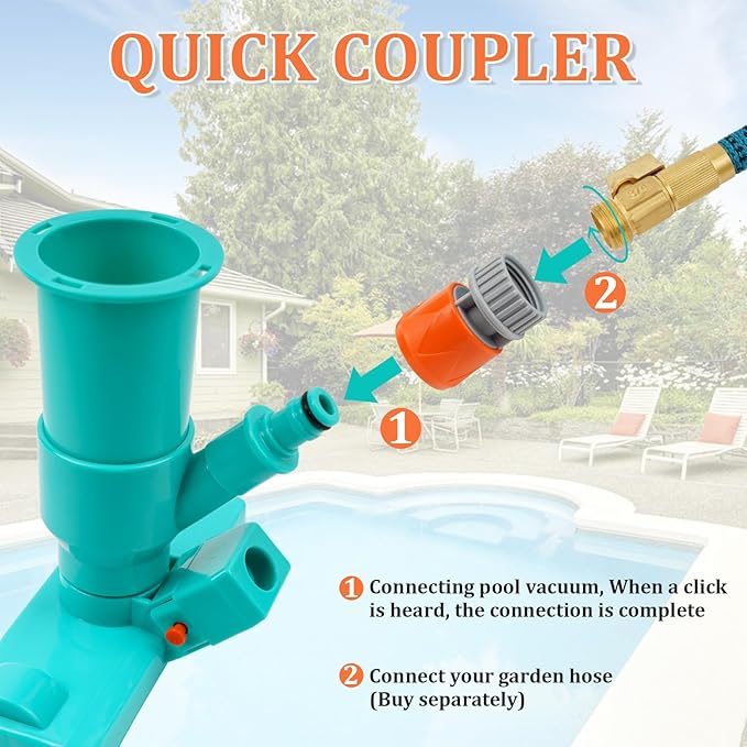 Premium Pool Vacuum Jet Underwater Cleaner, 3 Scrub Brushes, 2 Fine Mesh Bags, 6 Section Telescopic Pole of 56.5" and Handle - for Above Ground Pools,Spas & Ponds