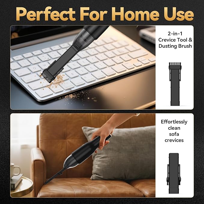 Handheld Vacuum Cordless -Car Vacuum Portable Rechargeble -Hand Held Small Vacuum Cleaner Car Seats, Home, Quick Clean up, Strong Suction, Lightweight, Includes Crevice Nozzle & Brush-H3
