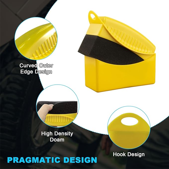 Augeny 2PCS Tire Dressing Applicator, Reusable Car Tire Shine Sponge Pad With Lid, Durable Foam Auto Wheel Detailing for Vehicle Waxing Polishing Cleaning (Yellow)