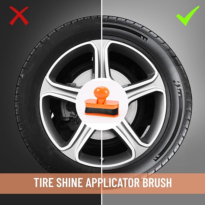 Large Tire Shine Applicator, Car Tire Shine with Curved Brush Head - Large Automotive Tire Dressing Applicator Brush with Storage Stand for Tire Shine Tire Detailing, 3.6 Inch Length (Orange)