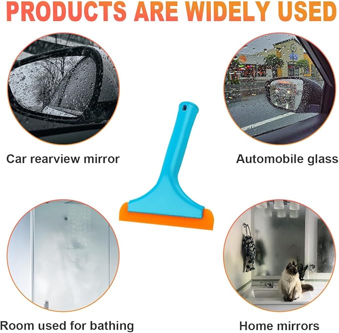 KVAEY 2 PCS Small Silicone Window Squeegee, 5.9 Inch Car Windshield Water Blade Squeegee with Non-Slip Handle, All-Purpose Cleaning Squeegee for Car Windshield, Window, Mirror (Sky Blue)