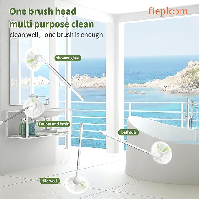Tub Tile Scrubber Brush with 28" Extendable Pole, 2 Pcs Non-Scratch Soft Tub Brush Mop, Bathroom Brush with Long Handle for Bathtub Shower Sink Basin Tile Wall