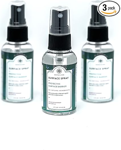 DERMAGLOVE SURFACE SPRAY 3 PACK KIT, 3 Mini 2 FL OZ spray bottles, Organics meets science spray purifies unsafe surfaces