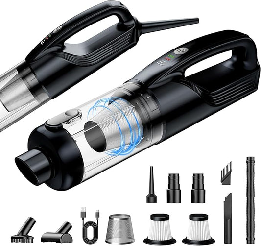 Car Vacuum Portable Cordless, 17000Pa Vacuum Cleaner with Brushless Motor, 2-in-1 Handheld Vacuum Cordless with Multi-Nozzles & Washable Filters, 2 Suction Modes for Home, Car, Office, Pet Hair