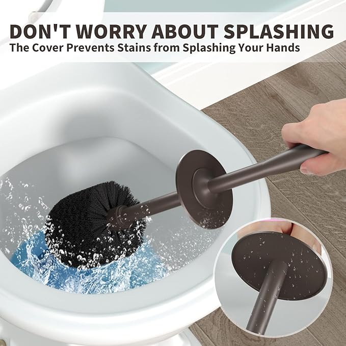 Toilet Brush, Toilet Bowl Brush with Extra Long Handle Durable Bristles Toilet Scrubber and Covered Holder for Toilet Brush Set for Bathroom Cleaning (Brown, 1 Set)