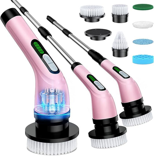 Highyes Electric Spin Scrubber for Cleaning Bathroom: Cordless Power Shower Scrubber - Electric Cleaning Brush for Tile Tub - Pink