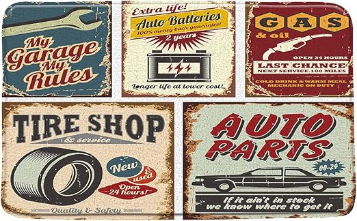 Antique Car Bath Mat 1950s License Plate Retro Country Garage Antique Accessories American Repair Poster Nostalgic Lette