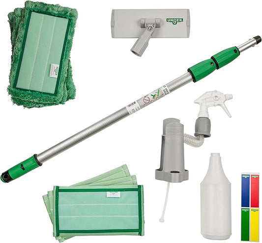 Unger Commercial SpeedClean Window Cleaning Kit – Complete Set with Telescopic Pole, Washing Pad for Streak-Free Windows and Glass