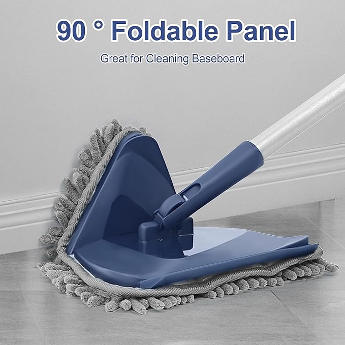 Wall Cleaner Mop with 82" Handle, 360° Rotating Triangle Head and Microfiber Pads, Built-in Squeegee for Ceiling Mop, Baseboard Cleaning and Windows
