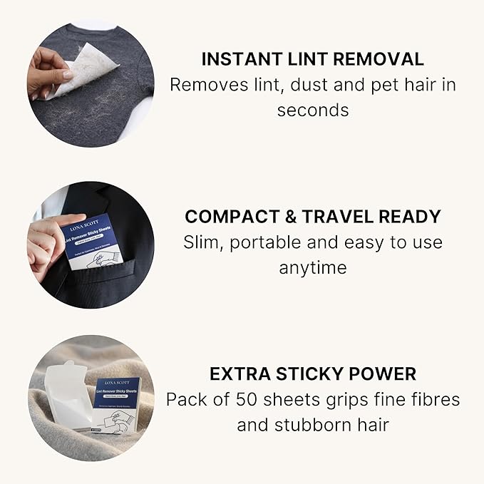 Lint Remover & Lint Roller in a Pad - Travel Friendly for Clothes, Travel, Pet Hair Remover, Dust Remover & Dandruff Remover