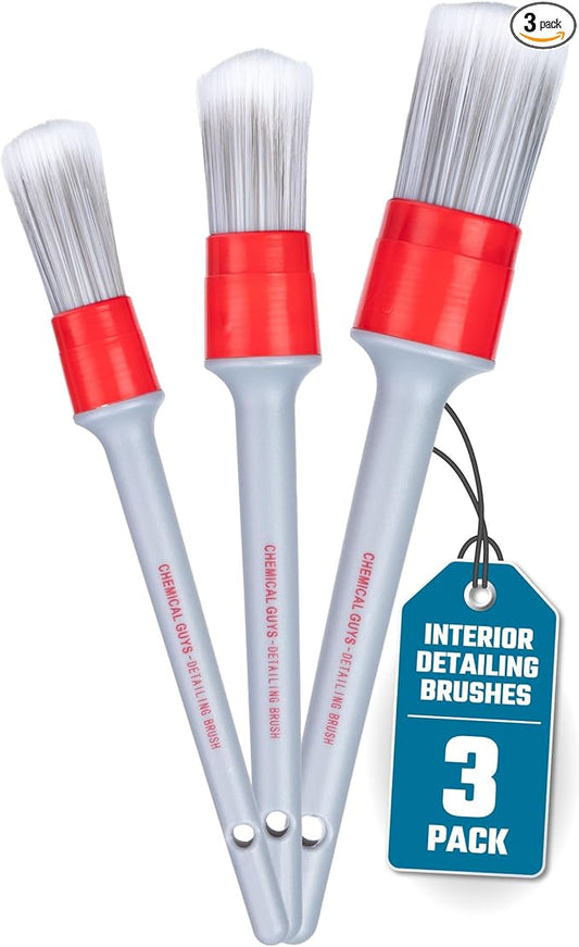Chemical Guys All in the Details Interior Detailing Brush Set - 3-Piece Soft & Durable Car Detailing Brushes for Vents, Consoles, Buttons, Trim & Hard-to-Reach Areas in Cars, Trucks, SUVs & RVs