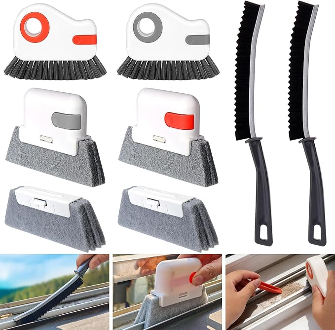 XANGNIER Window Sill Cleaner Tool,8 Pcs Magic Door Window Track Cleaning Tools Kit,Sliding Door Track Cleaner,Groove Crevice Cleaning Brush for Tile Lines/Shutter/Car Vents/Air Conditioner/Keyboard