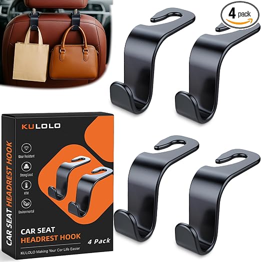 4-Pack Car Seat Hooks - 55 lb Each, Fits 0.32-0.55 in Headrest Rods