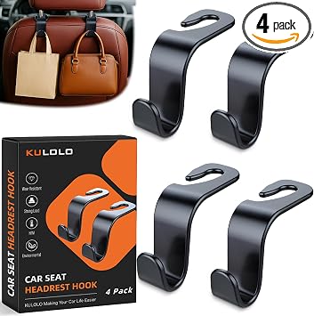4-Pack Car Seat Hooks - 55 lb Each, Fits 0.32-0.55 in Headrest Rods