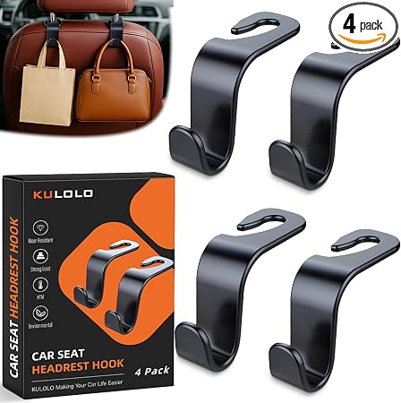4-Pack Car Seat Hooks - 55 lb Each, Fits 0.32-0.55 in Headrest Rods