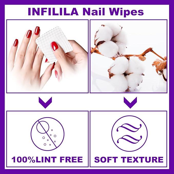 NXJ INFILILA Lint Free Nail Wipes, 1000PCS Non-Woven Fabric Dry Nail Prep Wipes, Absorbent Acetone Nail Polish Remover Lash Extensions Glue Nail Cleaning Pads for Salon Supplies