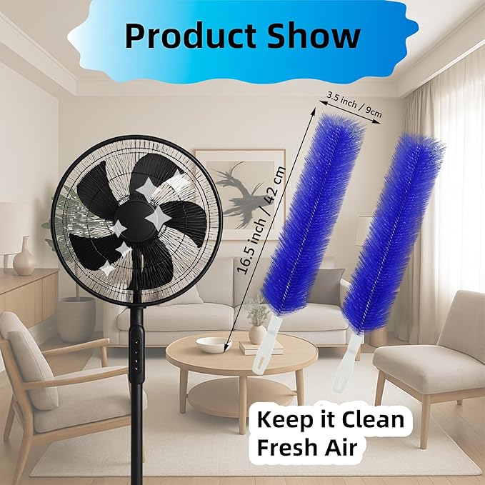 Fan Cleaning Brush, Bendable Fans Duster Fan Cleaner for Your Electric Fans Reusable Dust Cleaner Microfiber Head Dusting Brush for Air Conditioning, Home Car Vents, Curtain, Shutters 2 Pcs Blue