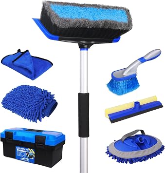62'' Car Wash Brush with Long Handle, Car Wash Kit with Tire Brush, Tower, Window Squeegee, Chenille Microfiber Car Wash