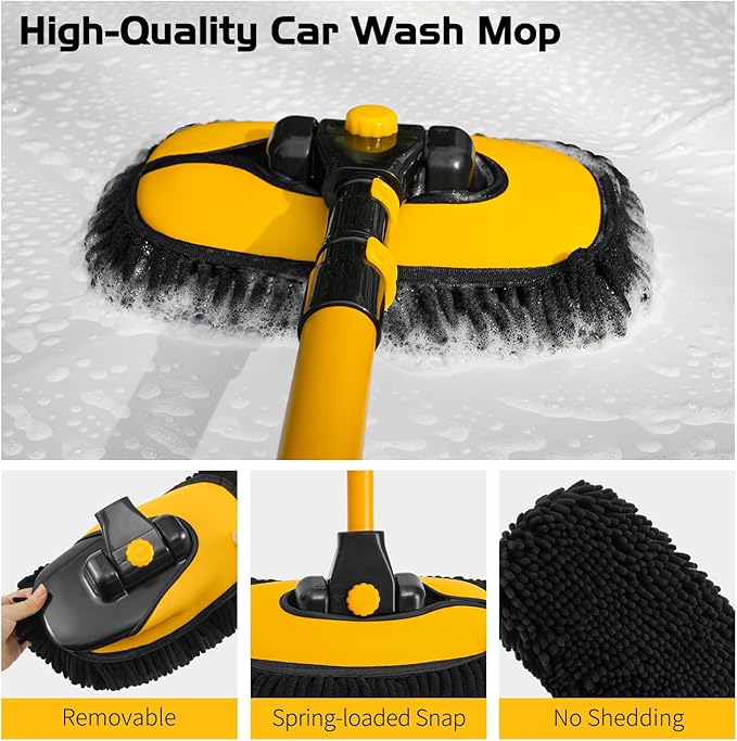 Ordenado 57" Car Wash Brush with Long Handle, 15°Curved Chenille Microfiber Car Wash kit with Extension Pole & Replacement Head, RV Car Cleaning Washer, Scratch-Free Mop for Truck, SUV, Boat