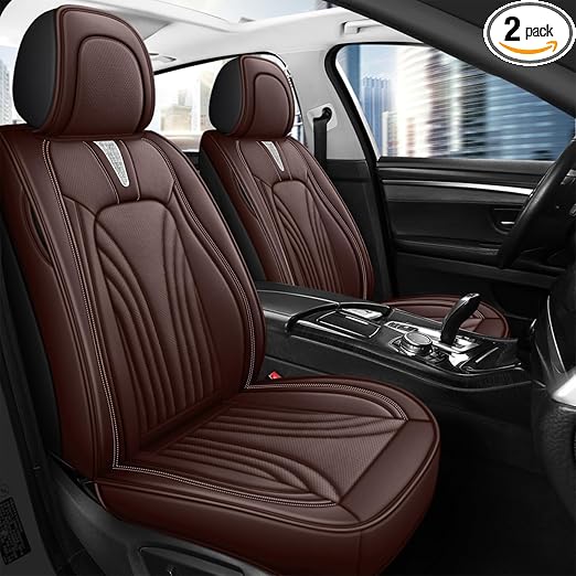 Car Seat Covers for 2 Seats - Nappa Leather 3D Foam Back Support, Super Breathable, All Season Car Seat Cushion with Sto