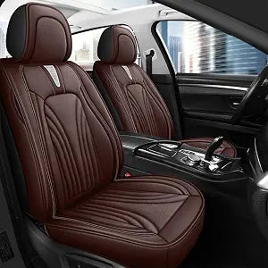 Car Seat Covers for 2 Seats - Nappa Leather 3D Foam Back Support, Super Breathable, All Season Car Seat Cushion with Sto
