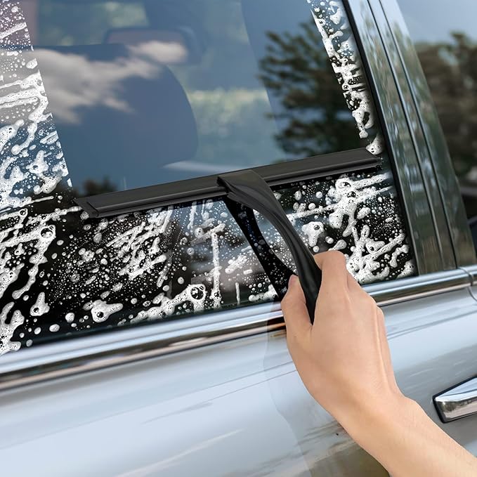 All-Purpose Stainless Steel Shower Squeegee for Shower Glass Door with Adhesive Hook, Bathroom Cleaner Tool Household Window Mirror Squeegee for Glass Doors, Cleaning Tile Wall, Car, 10 inch, Black