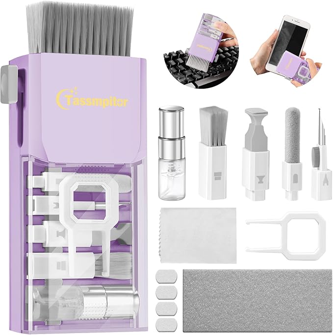 Tassmpitor Laptop Screen Keyboard Cleaner Kit, All in 1 Electronic Cleaning Tool for MacBook iPad iPhone Pro Cell Phone, Brush Tool for Tablet, Computer, PC Monitor,TV Camera Lens with Patent, Purple